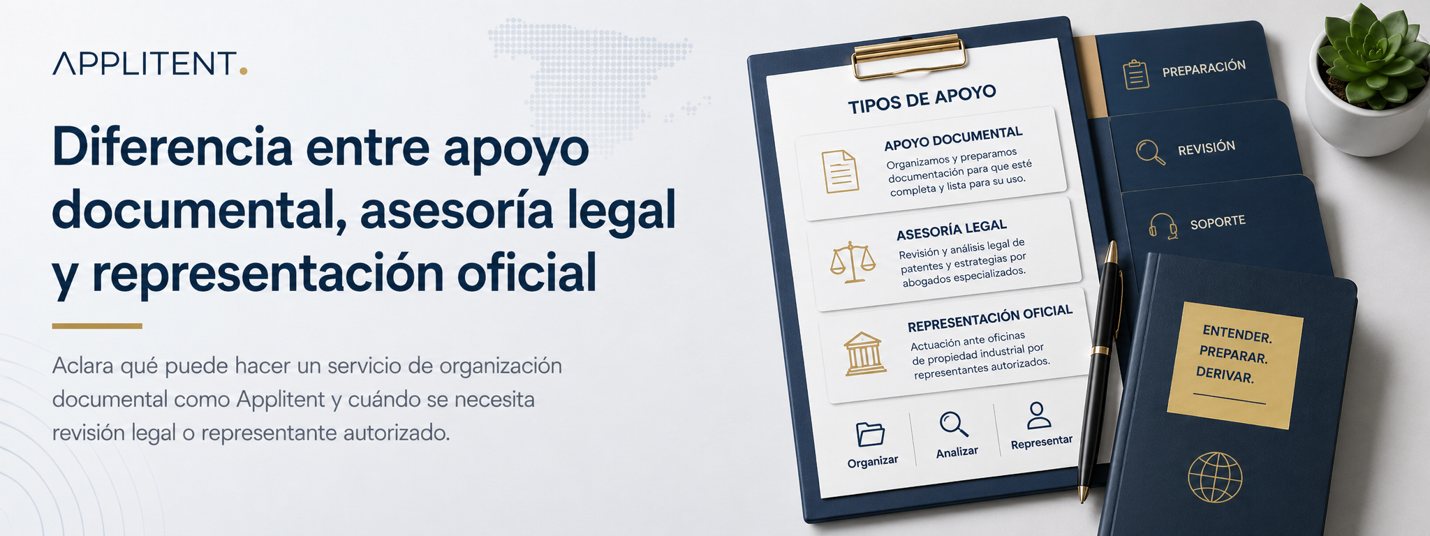 Diferencia entre apoyo documental, asesoría legal y representación oficial